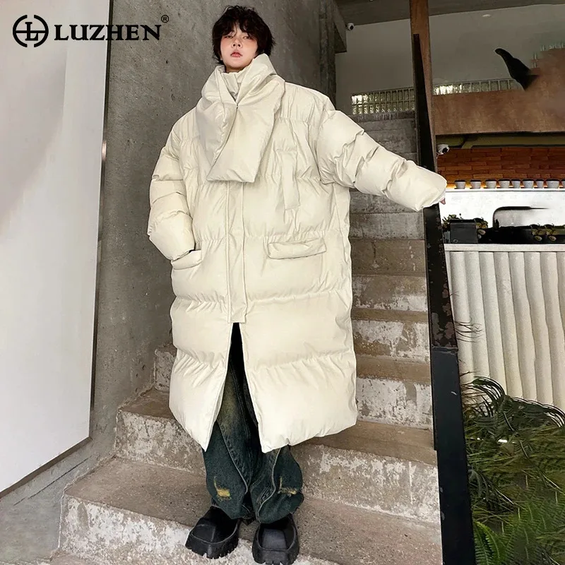 

LUZHEN Winter Men's Cotton Padded Coat Solid Color High Quality Elegant Male Thickened Long Leather Thermal Jackets 2024 LZ5723