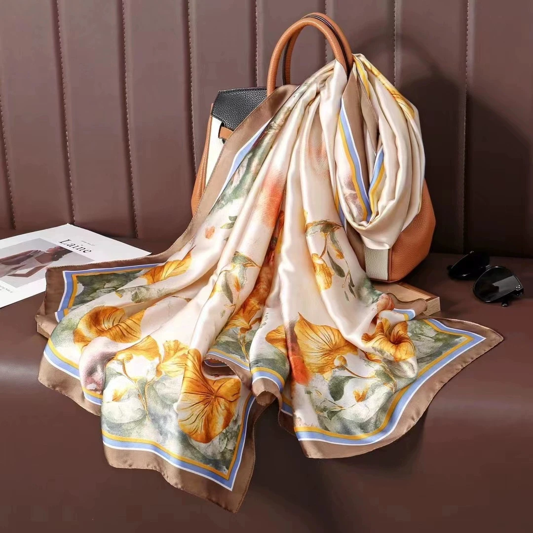 

Корейский стиль, модный женский весенний дорожный солнцезащитный шарф, имитация шелка, длинные шарфы с цветочным узором 90*180 см