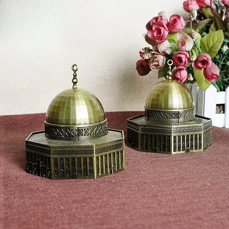 

Retro Bronze Metal Dome of the Rock Figurine Statue Mosque Building Model Vintage Home Office Decoration Crafts Souvenir Gifts