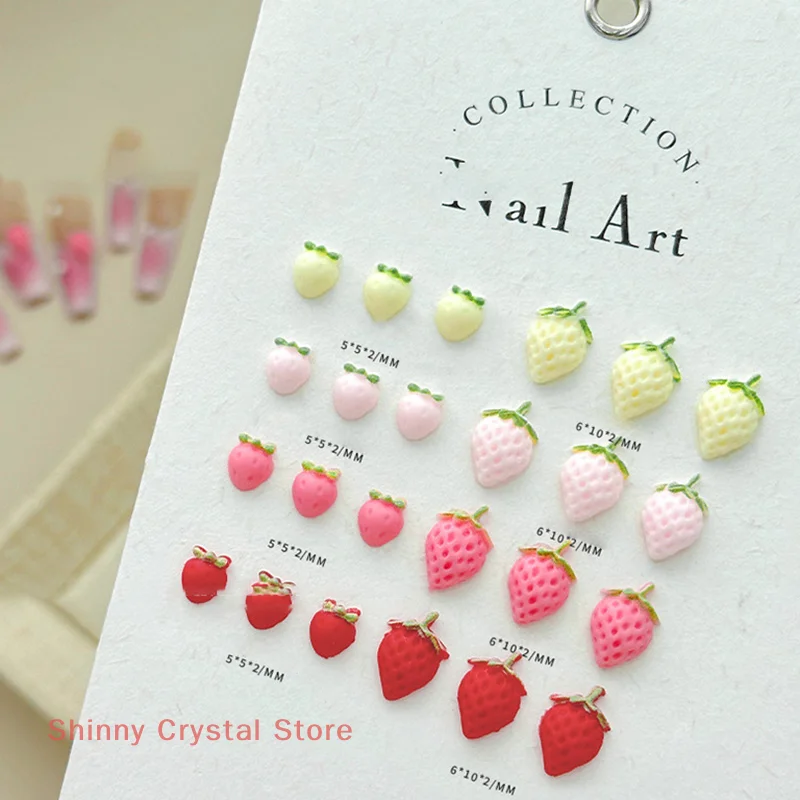 50個入り スイートストロベリーネイルチャーム 3Dレジン製 カートゥーンフルーツ ネイルラインストーン デコレーションパーツ DIY サマーネイルアートアクセサリー