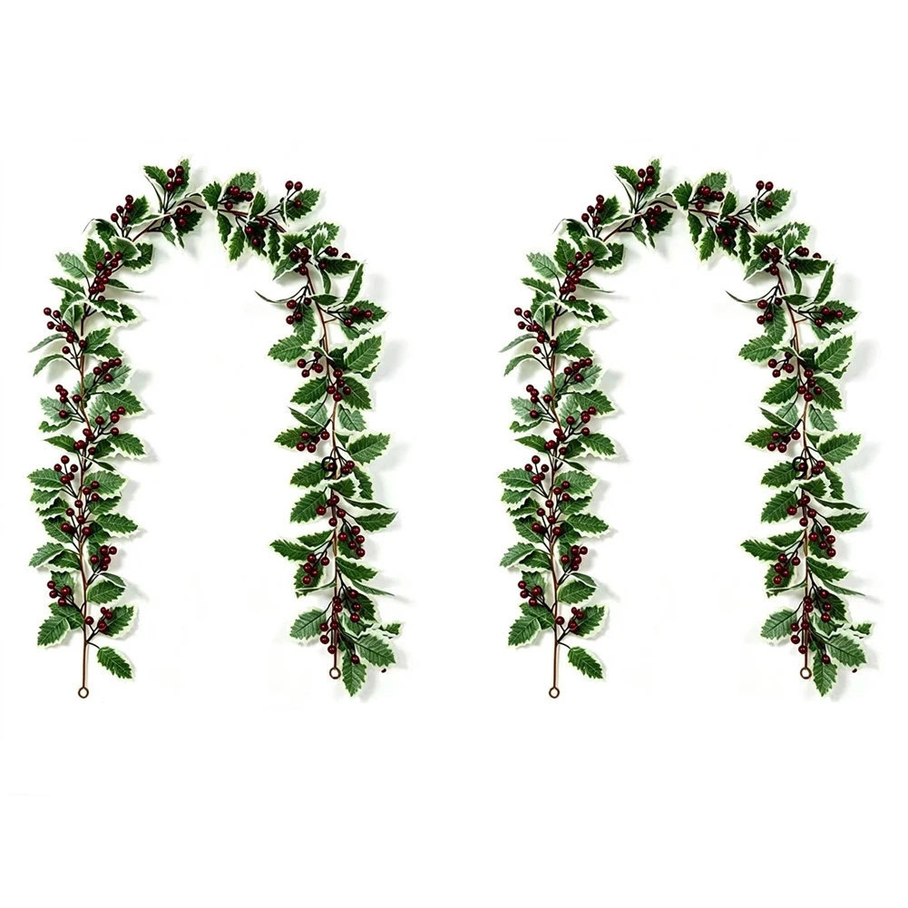 175cm Christmas Artificial Ivy Vine Garland Made of Silk Flowers with Red Berries for Festive Home Party Decor