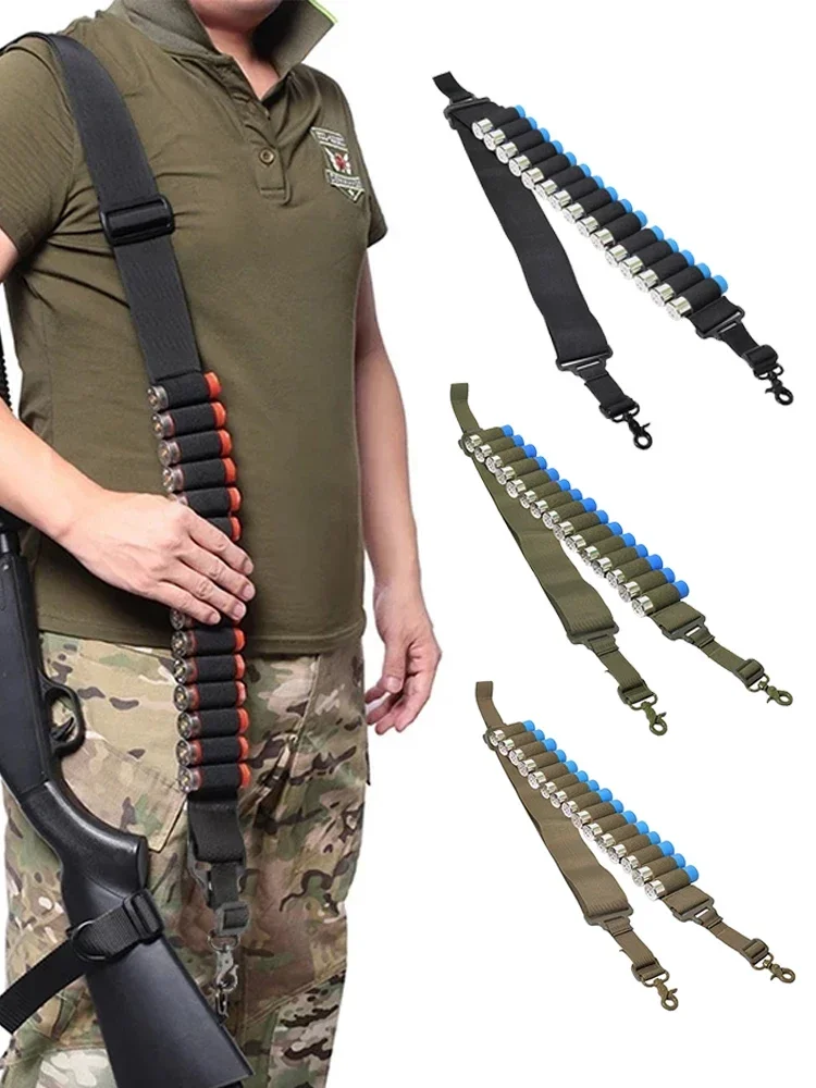 15 Round Ammo Shell Belt 2 Point Sling 12 Gauge Bullet Cartridge Pouch Holster Outdoor Rifle Shoulder Strap Hunting Accessories