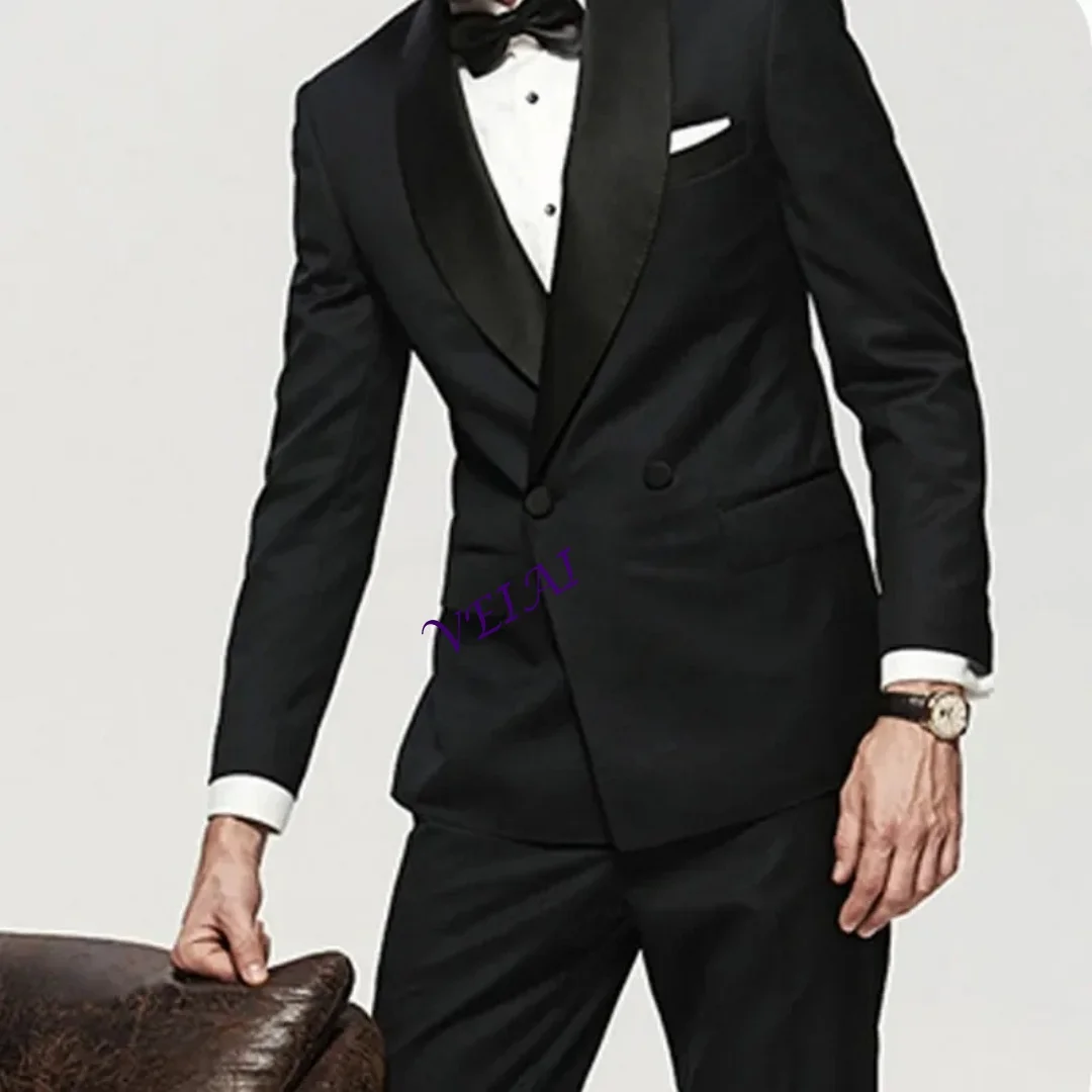 

CustomizedDouble Breasted Black Wedding Tuxedo For Men Slim Fit 2 Piece Formal Man Suits With Shawl Lapel Custom Male Fashion Co