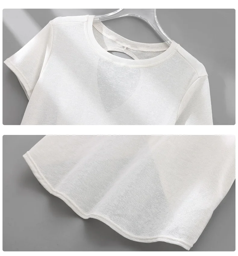 DRUR Gym Tops Frauen Leichte Sweatshirt Sommer Kurzarm Quick Dry Fitness Lauf T-shirt Zurück Kreuz Hohl Yoga Tragen Neue – Detail 9