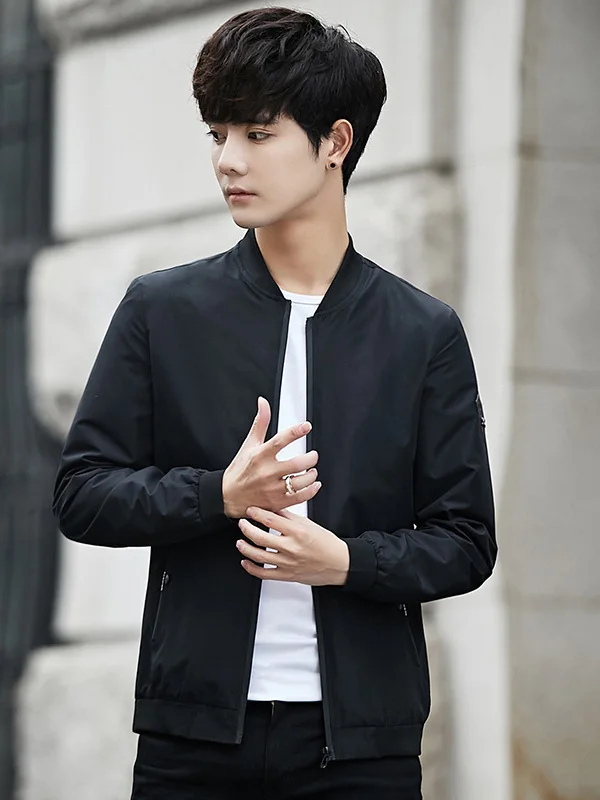 

Повседневная мужская куртка-ветровка на весну-осень, модная молодежная модель из полиэстера и нейлона, с длинными рукавами, на молнии