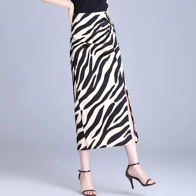 

Faionable Slim Fit Midi Skirt Women's Summer Thin Zebra Print High Waist Wrap around Skirt Commute Sle Korean Version
