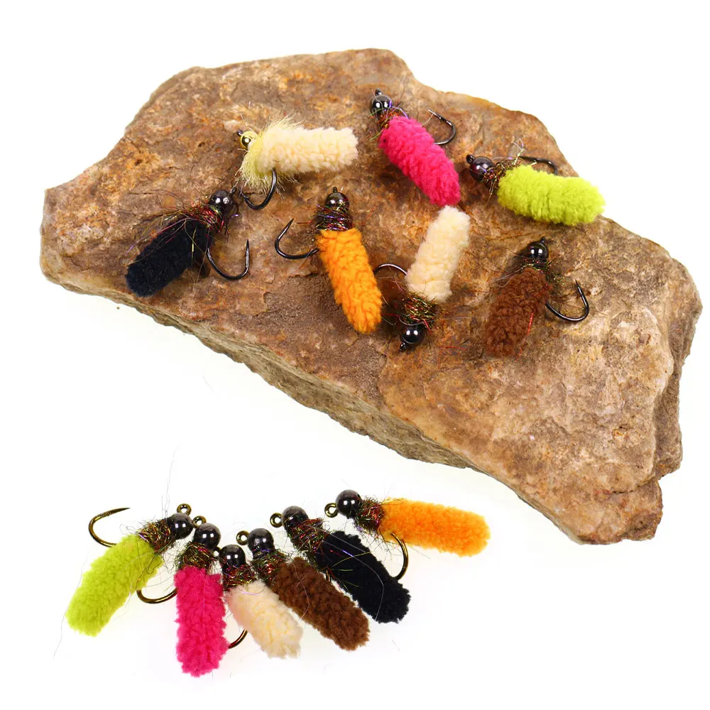 Bimoo 6 Stück Messing-/Wolfram-Kugelkopf-Mop-Fliegen, künstliche Kranichfliegen, Caddis-Larven, Nass-Jig-Nymphenfliegen für Forellen- und Fischgrälfischerei – Detail 8
