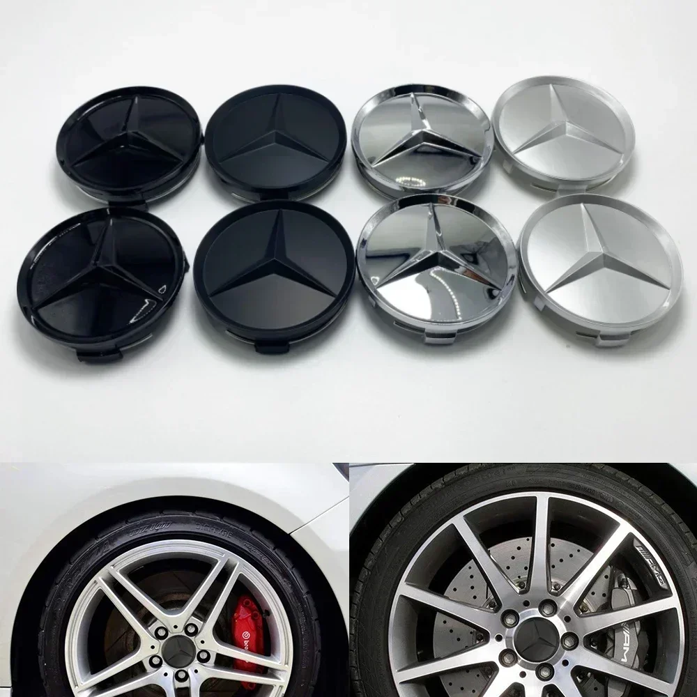 4 قطع 75 مللي متر المتكاملة الأسود أو الفضة ستار شعار لمرسيدس بنز C177 W218 فئة جنوط العجلات مركز محور قبعات اكسسوارات السيارات #3