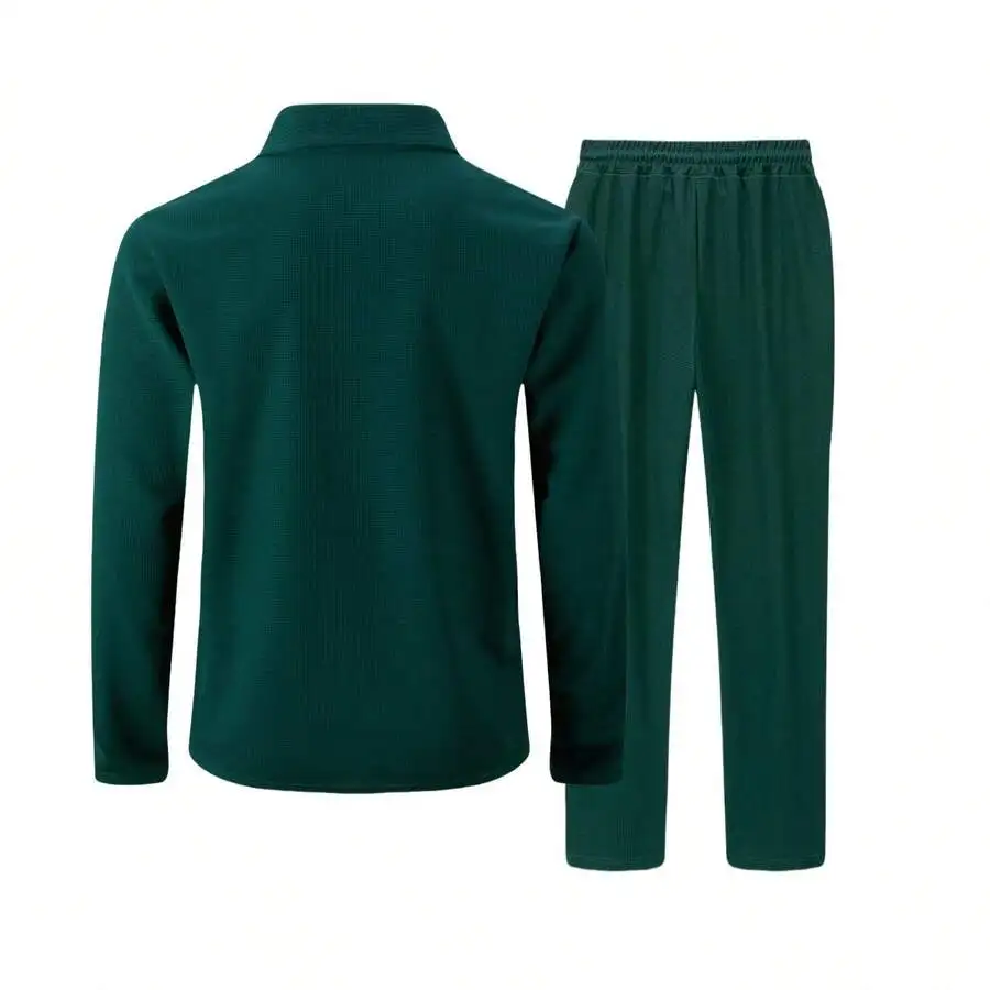 

2pcs Mens Casual Set Zip-Up Jacket With Collar And Pockets + Drawstring Waist Pants Lightweight Polyester Spring Autumn Wear