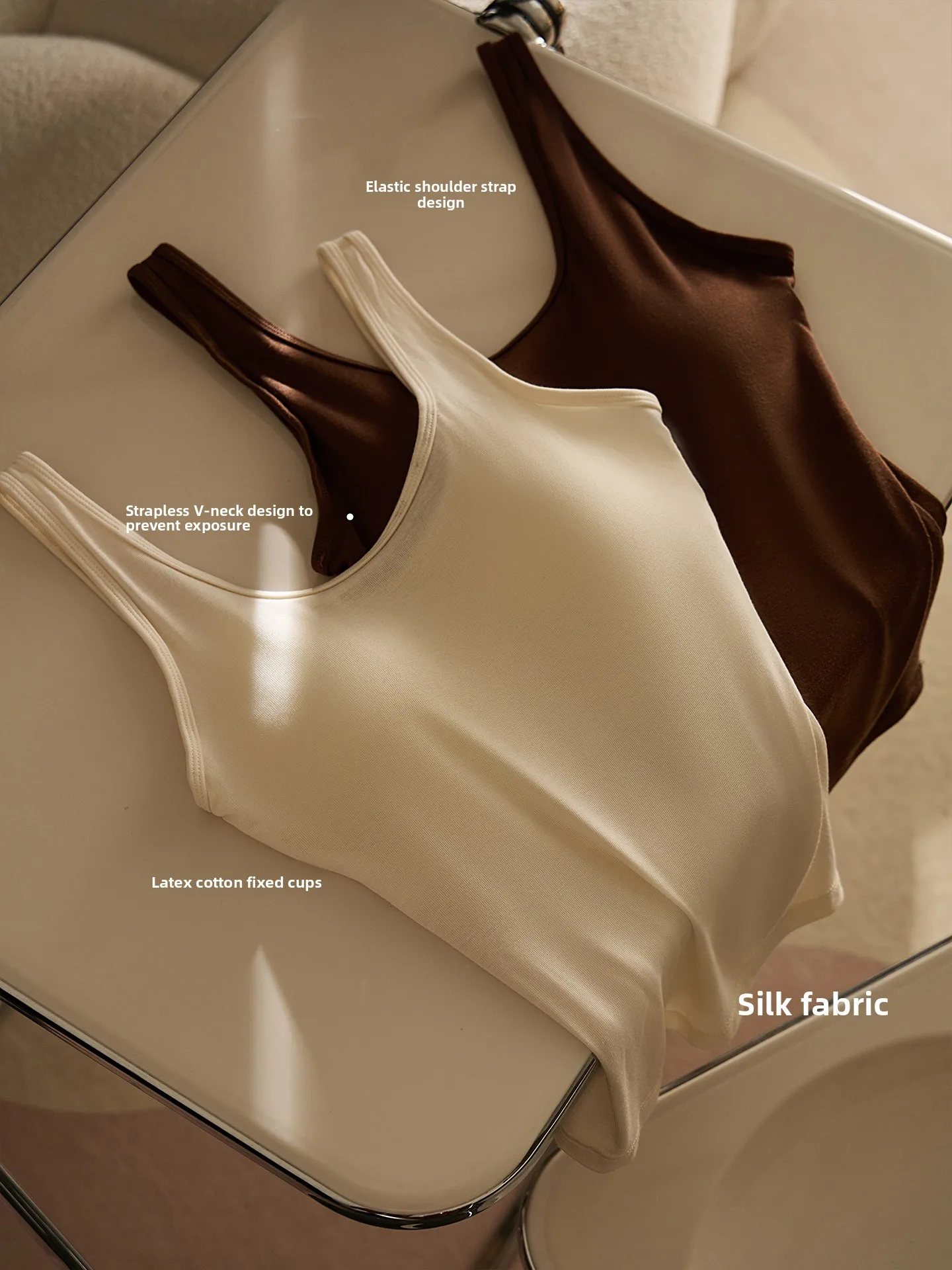 

Ele Silk Csole Vest Women's One-Piece Built-In Chest Pad Inner And Outer Wear Anti-Light Base Beautiful Ba Top