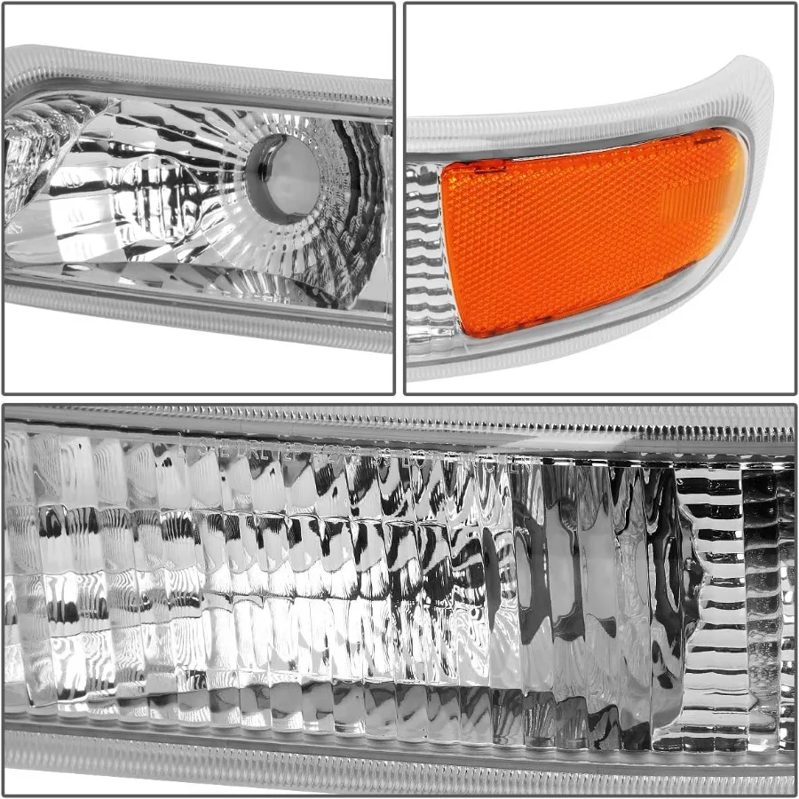 المصابيح الأمامية الكهرمانية السوداء لـ 9902 Silverado 0006 Suburban Tahoe مع أضواء المصد السفلي تناسب شواية OE الرؤية المحسنة والمو
