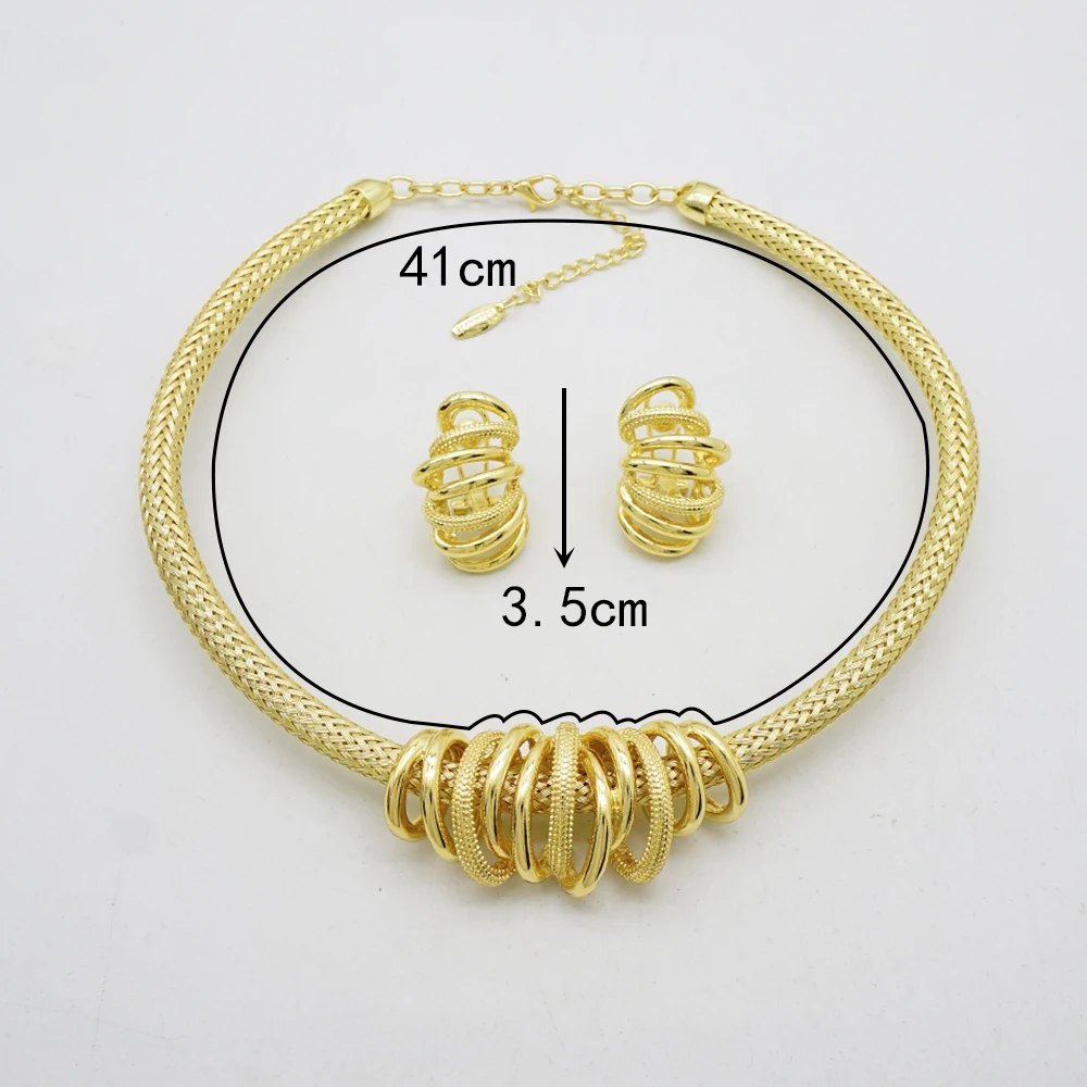Trendy Dubai Gold Color Plated Jewelry Set High Quality Necklace Earrings For Women Fashion Accessories Wedding Party Gift