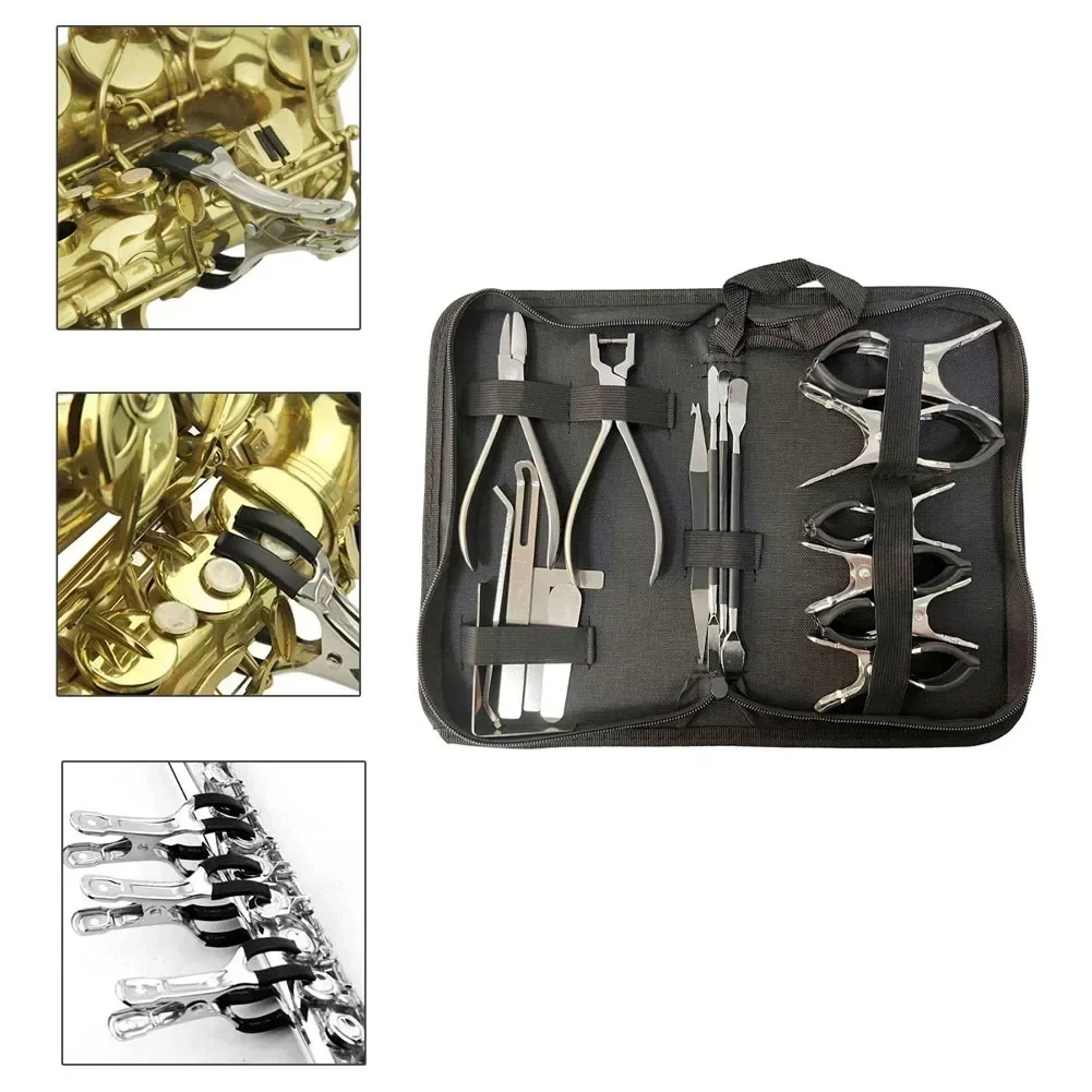 17 Pcs Stainless Steel Saxophone Repair Tool Sax Repair Kit Portable Adjustable Replacement Parts With Carrying Case