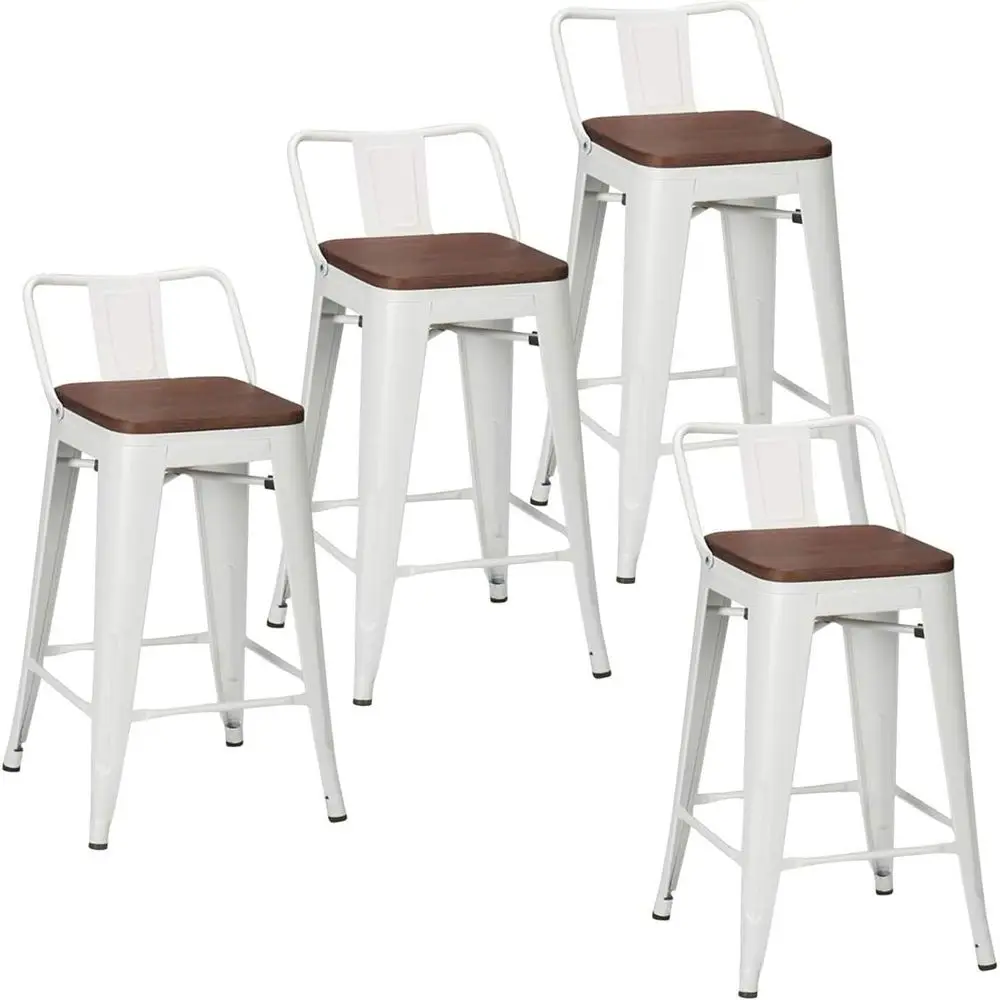 

Set of 4 Industrial Style Metal Counter Height Bar Stools with Backs, 24 Inch White