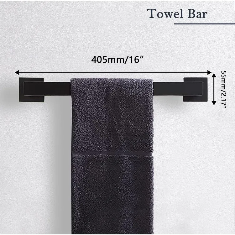 5-Pieces Matte Black Bathroom Hardware Accessories Set, SUS304 Stainless Steel Bath Towel Bar Set, Towel Racks for Bathroom Wall