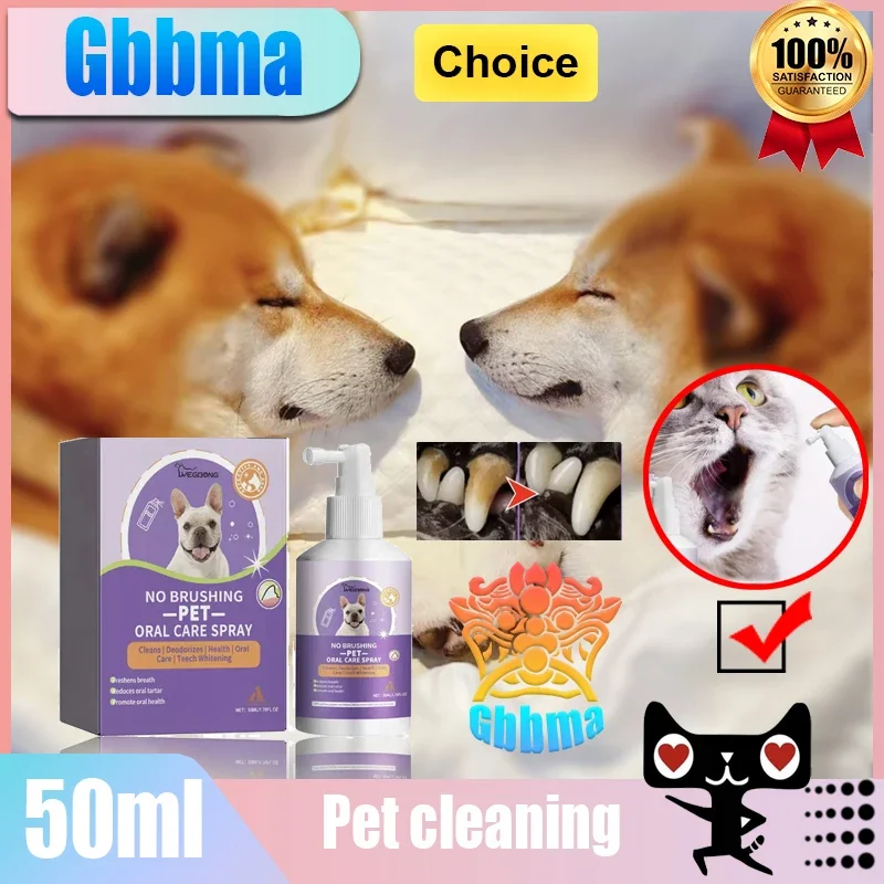 

Gbbma 50ml Cleaning spray for dog and cat teeth，Pet mouth cleaning tartar stains Get Rid of bad breath freshen up your breath