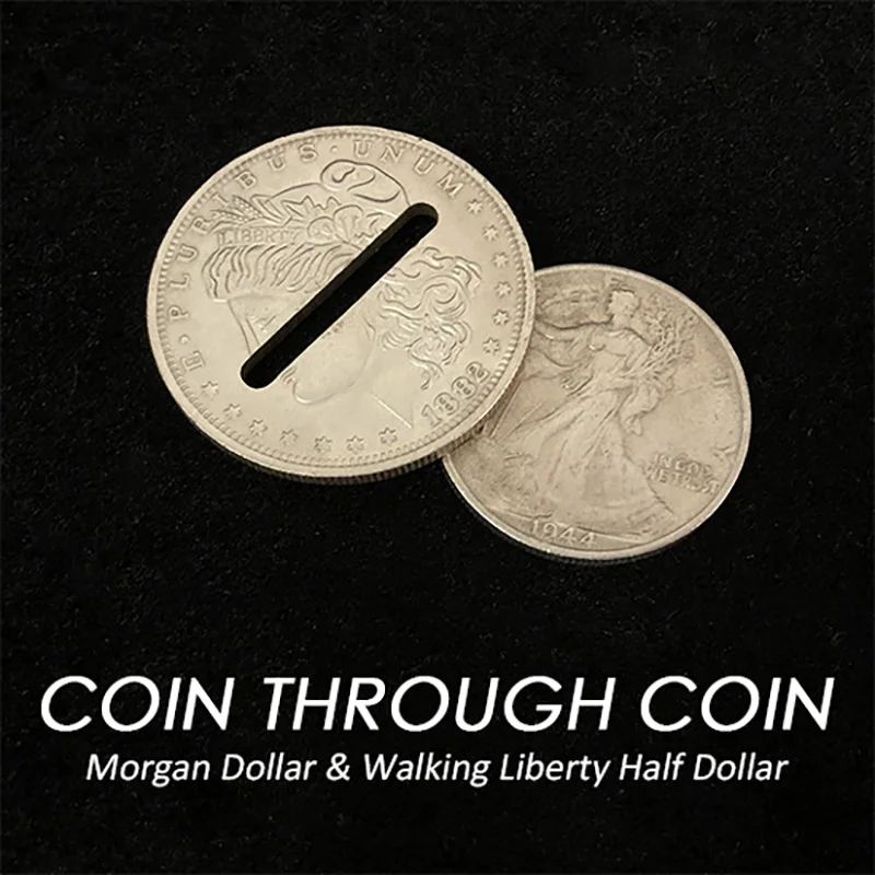 

Coin through Coin Magic Tricks Walking Liberty Half Dollar Thru Morgan Dollar Magia Close Up Illusions Gimmicks Mentalism Props