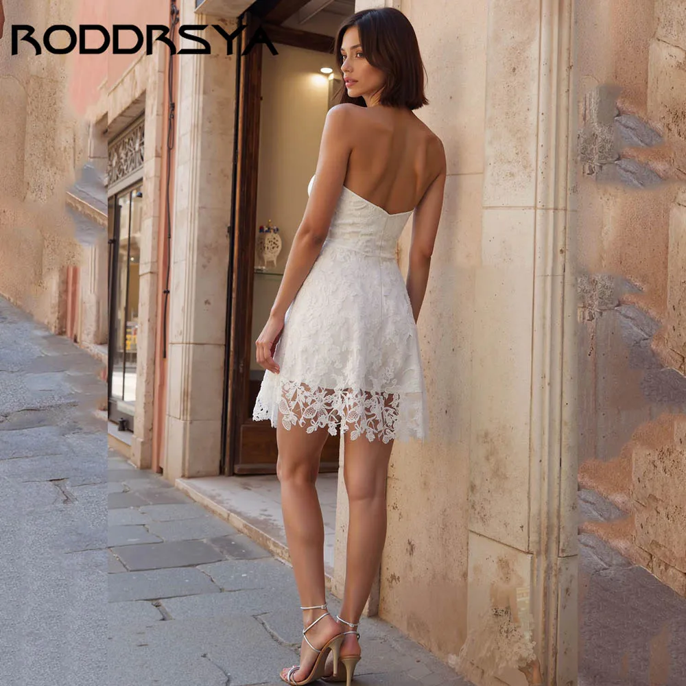 RODDRSYA Strapless Lace Short Wedding Reception Dress A-line Backless Bridal Gown Sleeveless Modern vestidos de novia Customized