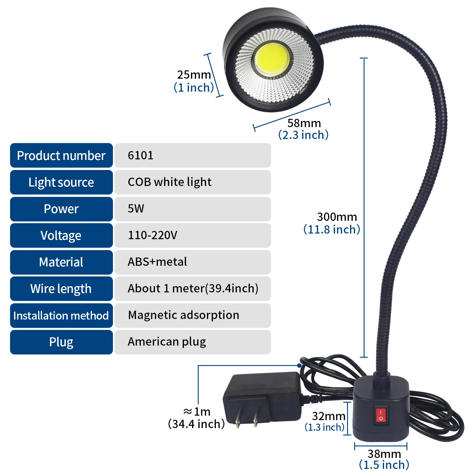 Imagem -04 - Lâmpada Led Industrial para Máquina de Costura Luz de Trabalho Flexível 360 Luzes Industriais com Base Magnética para Bancada