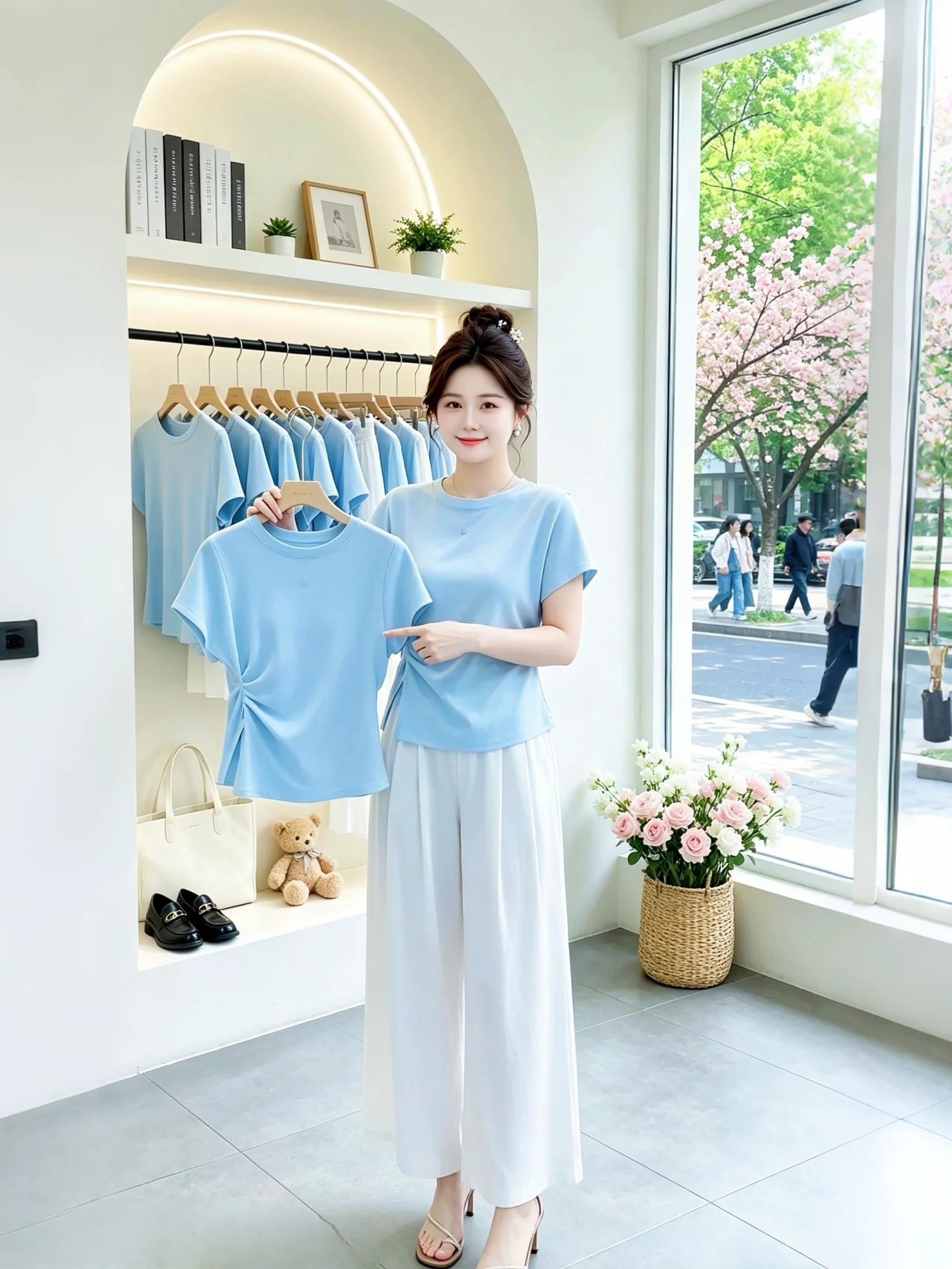 

Summer New Style Ultra Popular Light Purple Short Sleeve T-Shirt And Wide Leg Pants Set Versatile Design Commute Fashion Wome...