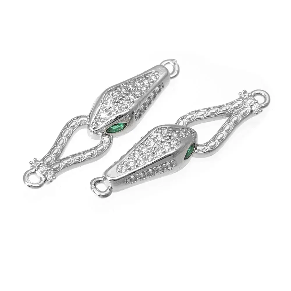 6PCS 18K Gold Farbe Messing und Zirkon 2 Löcher Schlange Verbinden Charms Anhänger Hohe Qualität Diy Halskette ohrringe Machen Zubehör