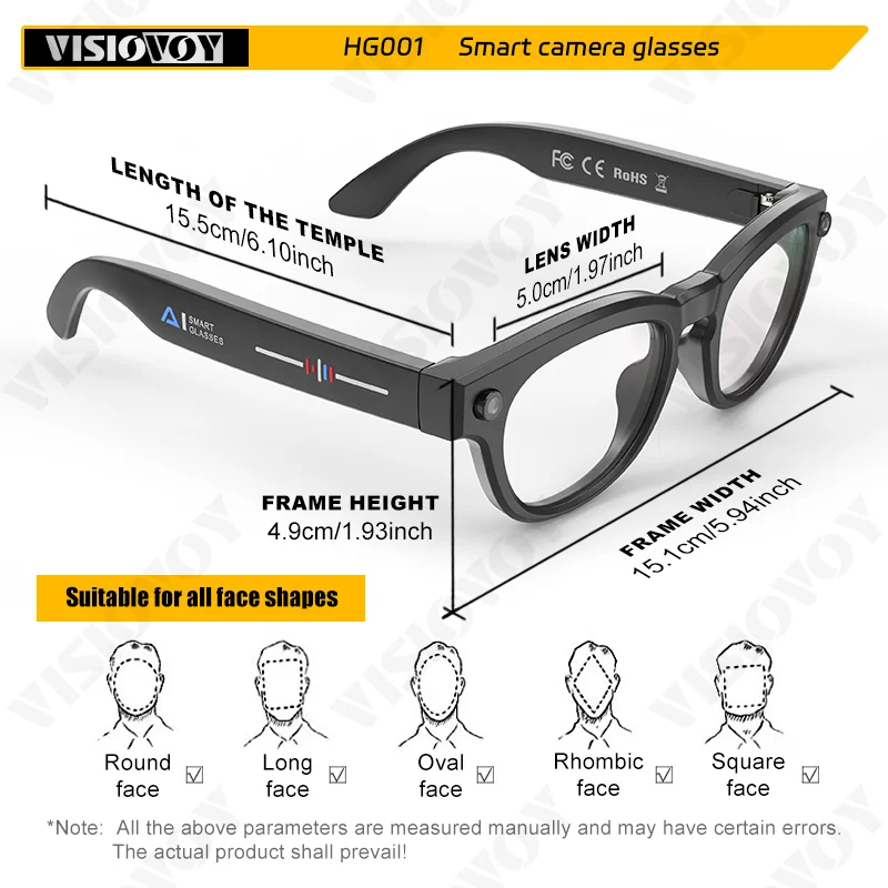 

NEW Camera Smart AI Glasses Light-sensitive Color Change Wireless Audio Portable Video Recording Motion Monitoring High-Tech