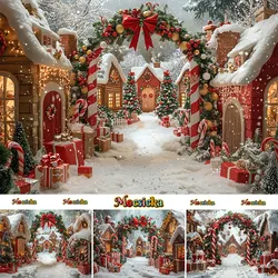 Mocsicka Photography Background Winter Christmas Town Garland Snow Decoration Supplies Boys Girls Portrait Photo Backdrop Studio