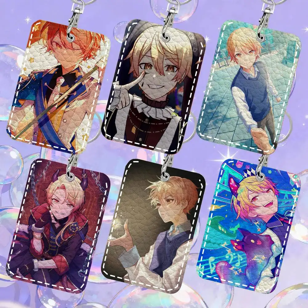 Tenma Tsukasa Manga Game P-Project Sekai Card Case Keychain Access Card Bag Key Tag Ring Leather Card Holder Key Ring Access