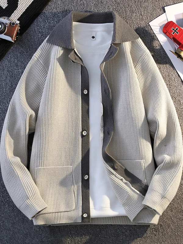 

New Men's Open Cardigan Sweater Fake Two-Piece Loose Fit American Lazy Sle Autumn Winter Trendy Knitwear Outerwear