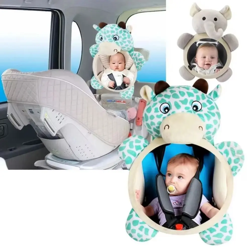 Cute Baby Rear Facing Mirrors Cartoon Plush Toy Soft Seat Headrest Rearview Mirror Interactive Easy Installation