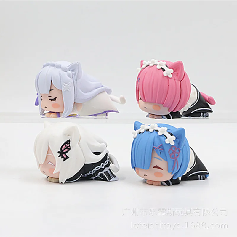 Re Life In A Different World From Zero Anime Action Figures Rem Ram Emilia Echidna 4 Models Cute Cat Lying Position Dolls Gifts