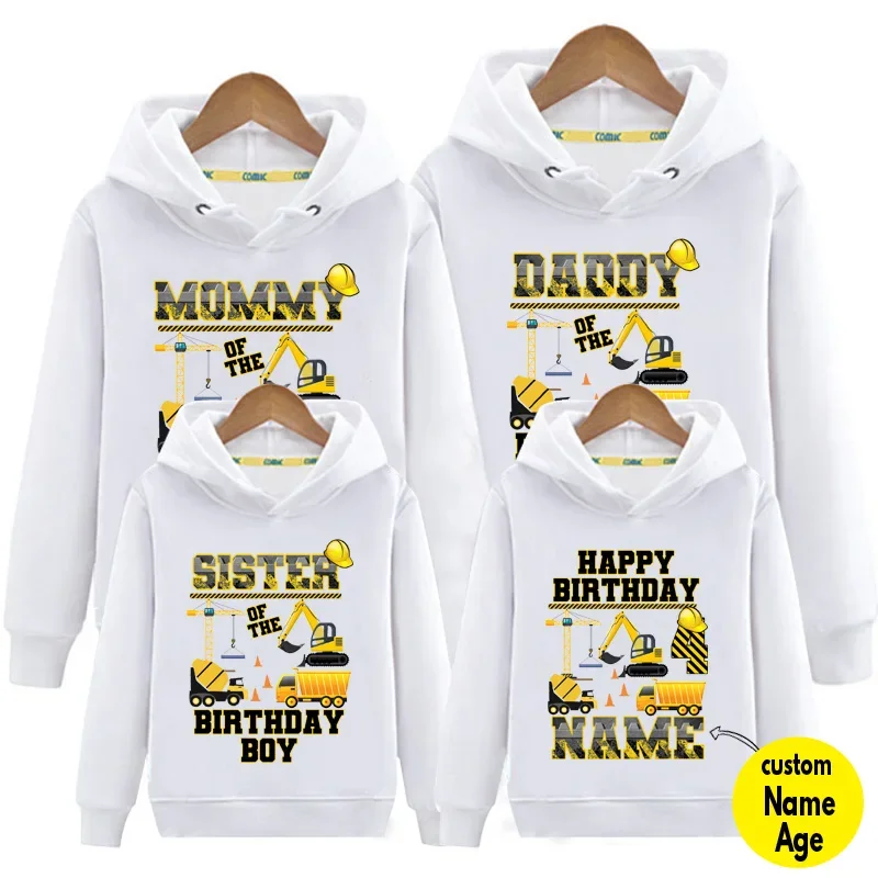 Family Matching Outfits Sweatshirt Hoodie Construction Crew Transportation Birthday Custom Name Clothing Vacation Outfit Holiday