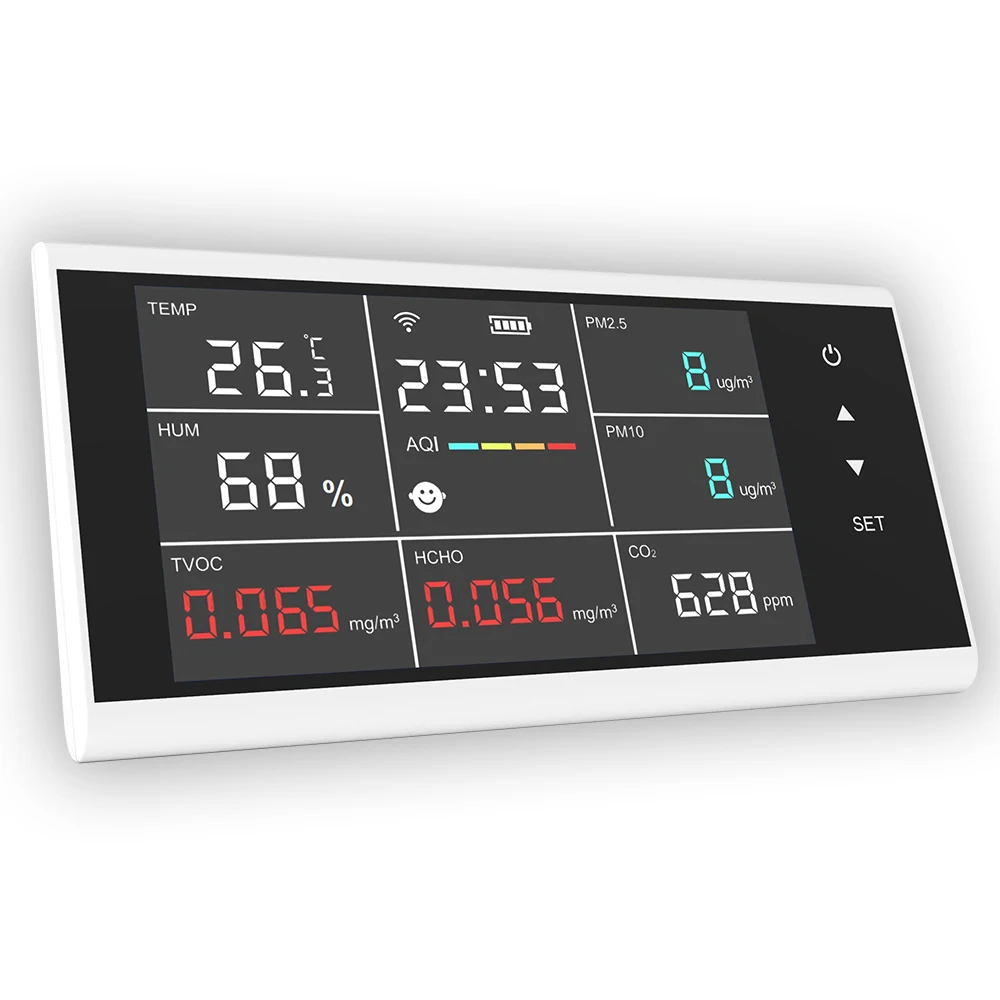 Tuya WIFI 10-in-1 Sensor Multi-Fungsi Pemantau Kualitas Udara Suhu Kelembaban Karbon Dioksida PM2.5/10 HCHO TVOC Deteksi AQI