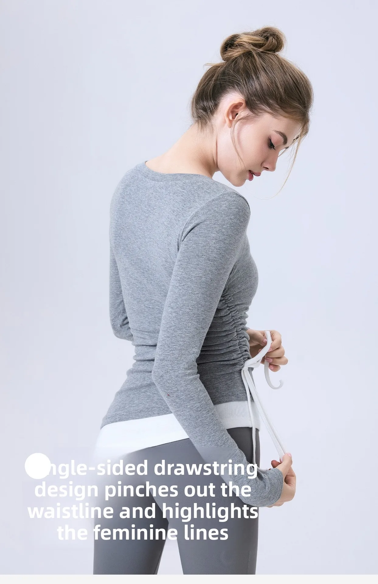 Women's Color Blocking Drawstring Thermal Slimming Top Long Sleeved Fitness Suit for Running And Training Sports T-shirt