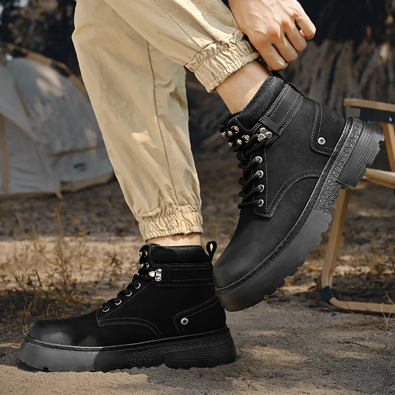 أحذية عجل واسعة معززة بأربطة على الموضة وخياطة مزدوجة ومضادة للخدش وأحذية عمل متينة بمقاسات كبيرة