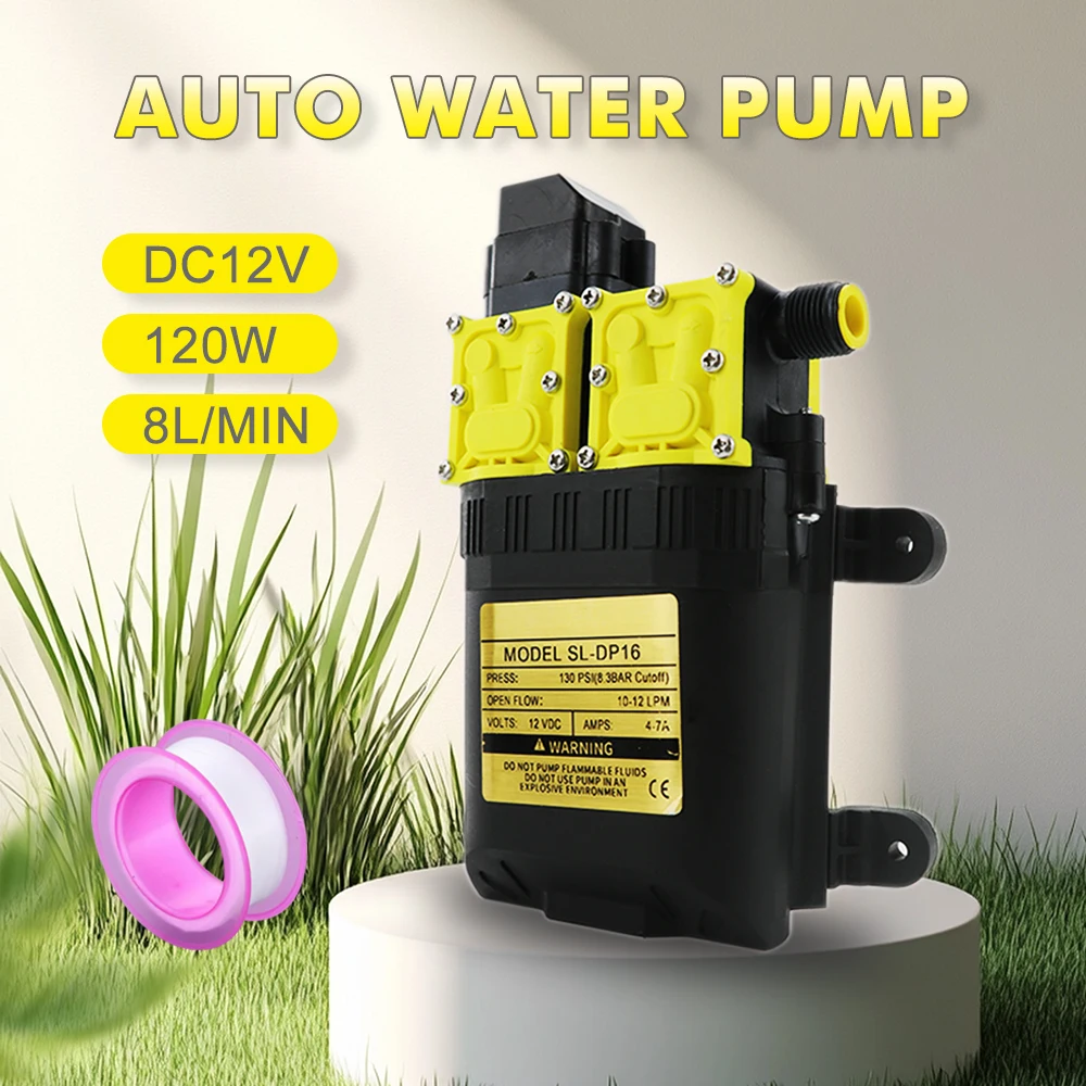DC12V 130PSI 100W 10L/Min High Pressure Diaphragm Pump Mini Electric Self-priming Pump Water Washing Machine Pesticide Spraying