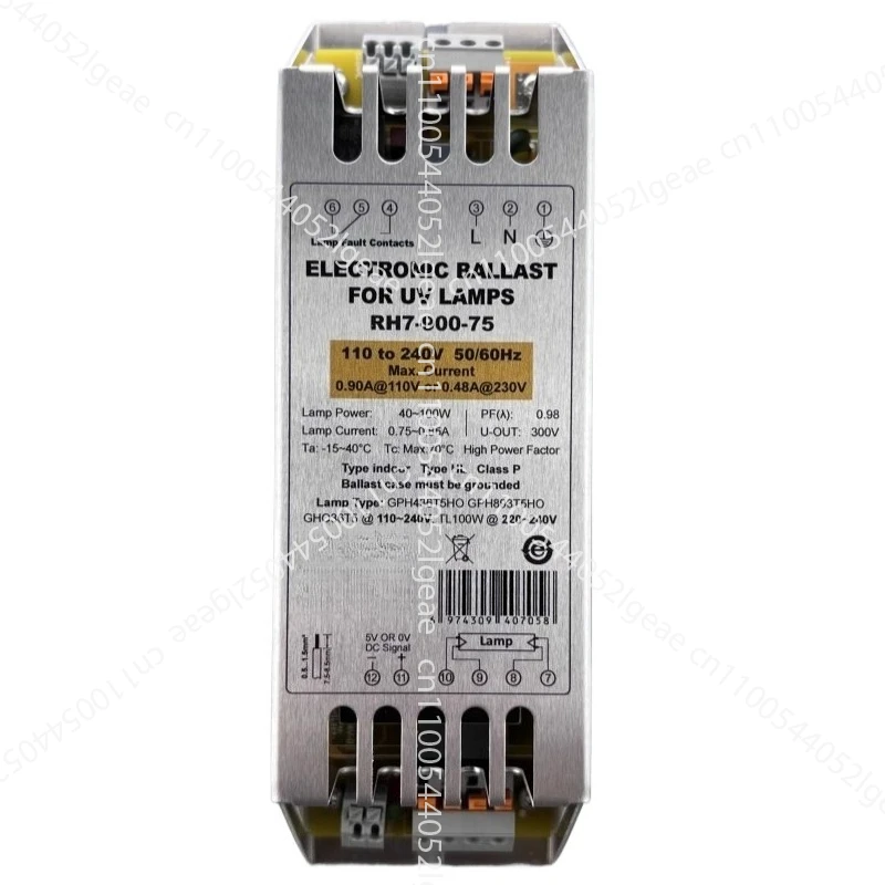 

RH7-900-75 electronic ballast specifically for 75W ultraviolet lamp