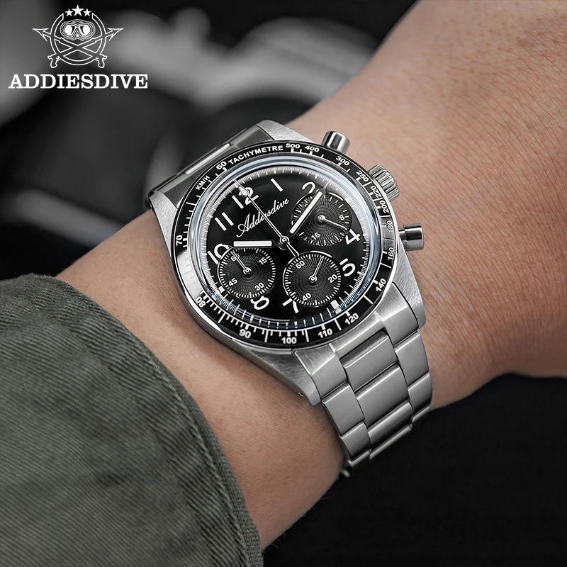 ADDIESDVIE montre chronographe homme VK63 acier inoxydable 316L 10Bar étanche AD2517 bracelet en Nylon BGW9 montre à Quartz Super lumineuse