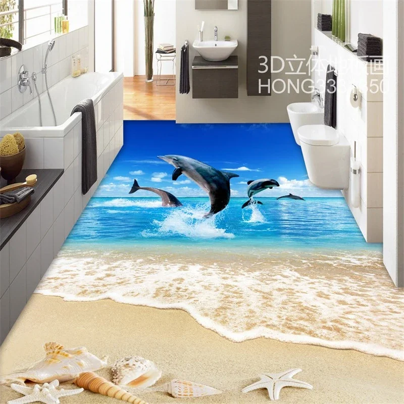 beibehang beach starfish 3d floor tiles 3D Wall Sticker wallpaper for Living room mural Removable decal papel wall wall paper