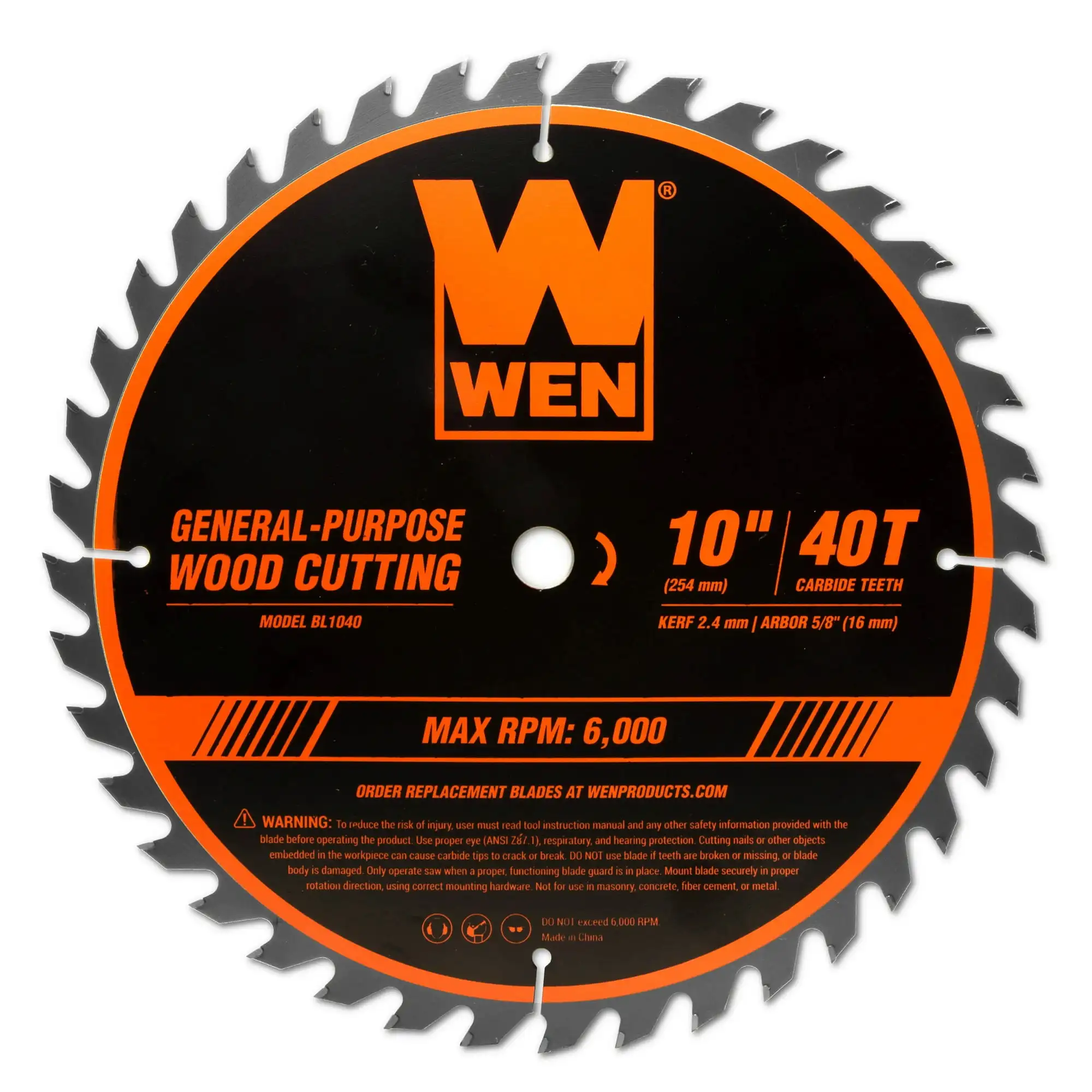 

WEN 10-Inch 40-Tooth Carbide-Tipped Professional Woodworking Saw Blade for Miter Saws and Table Saws, BL1040