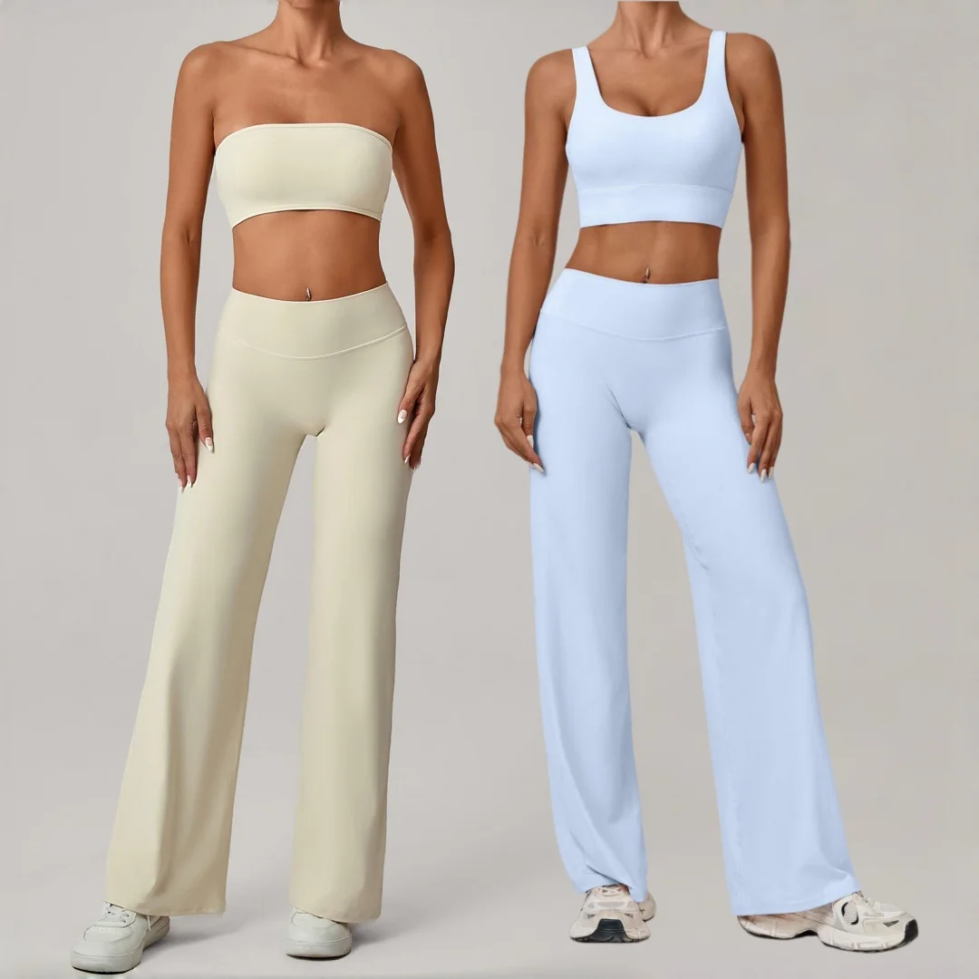 

New Backless Quick-Dry Sports Vest Yoga 2pc Set High Waist Hip Lift Wide Leg Pants Suit Outdoor Running Casual Fitness Yoga Set