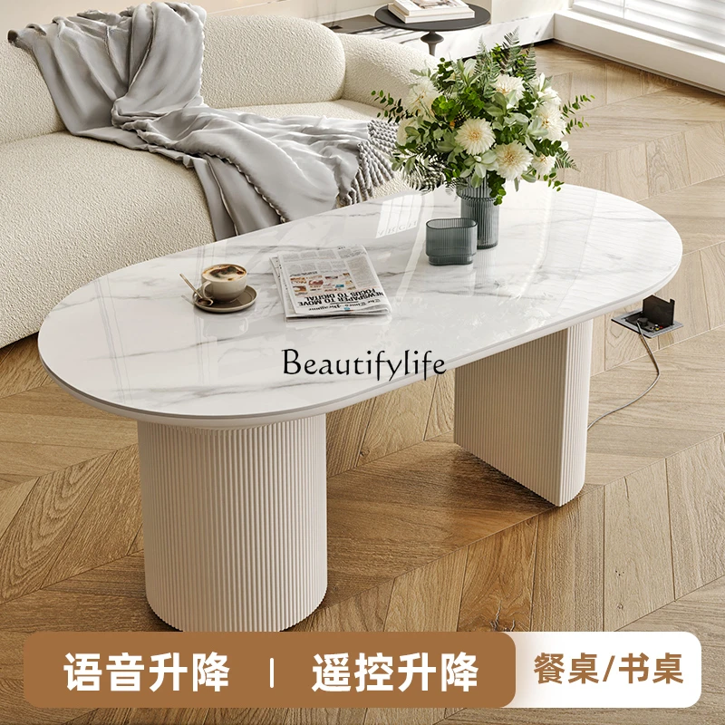 

Electric lift coffee table dining table dual-purpose rock slab small apartment office multi-functional computer desk