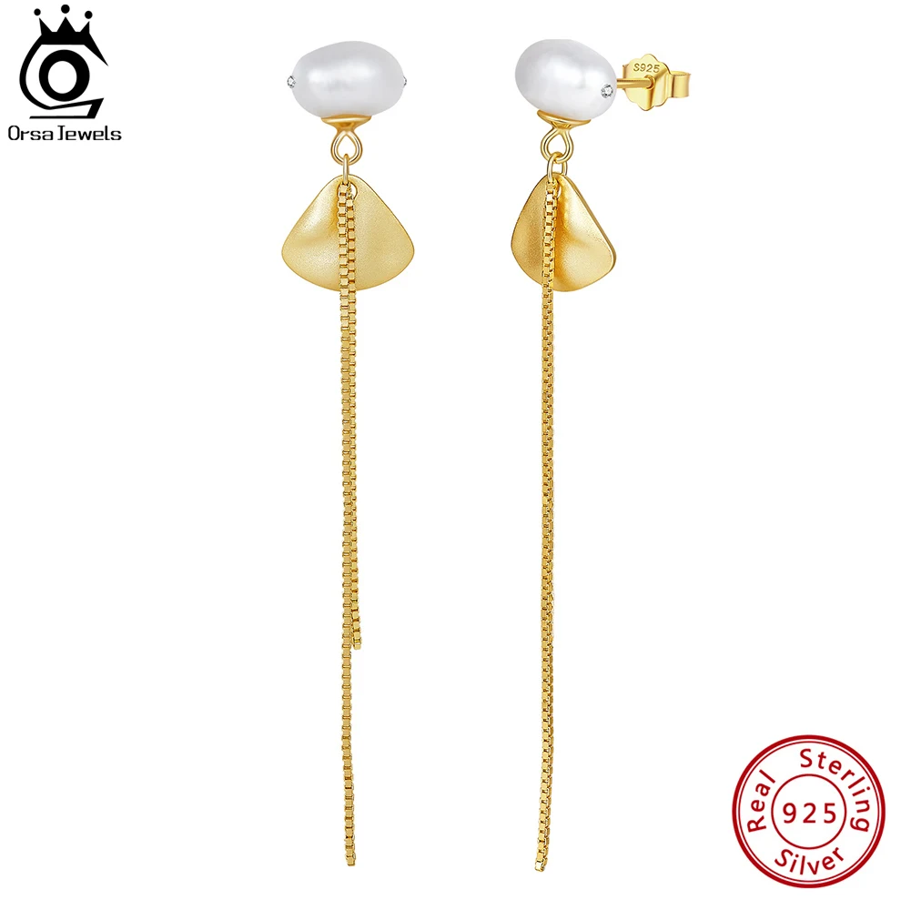 

ORSA JEWELS 14K Gold 69.5mm Fashion Dangle Earrings with Natural Freshwater Pearl 925 Silver Earings for Women Jewelry GPE88