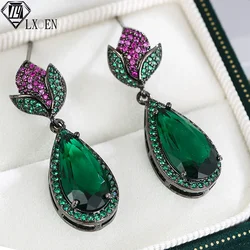 LXOEN Fashion Jewelry Ladies Green Red White Water Drop Shaped Crystal Zircon Metal Dangle Earring for Women Party Jewelry