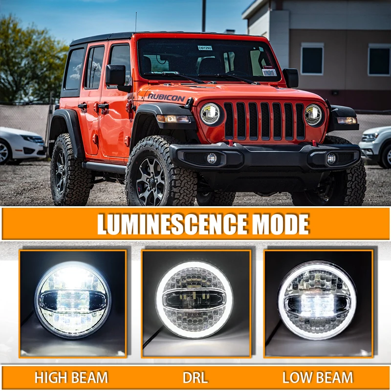 7'' Round LED Headlight High Low Beam for Jeep Wrangler JK TJ LJ CJ Hummer H1 H2-1Pair