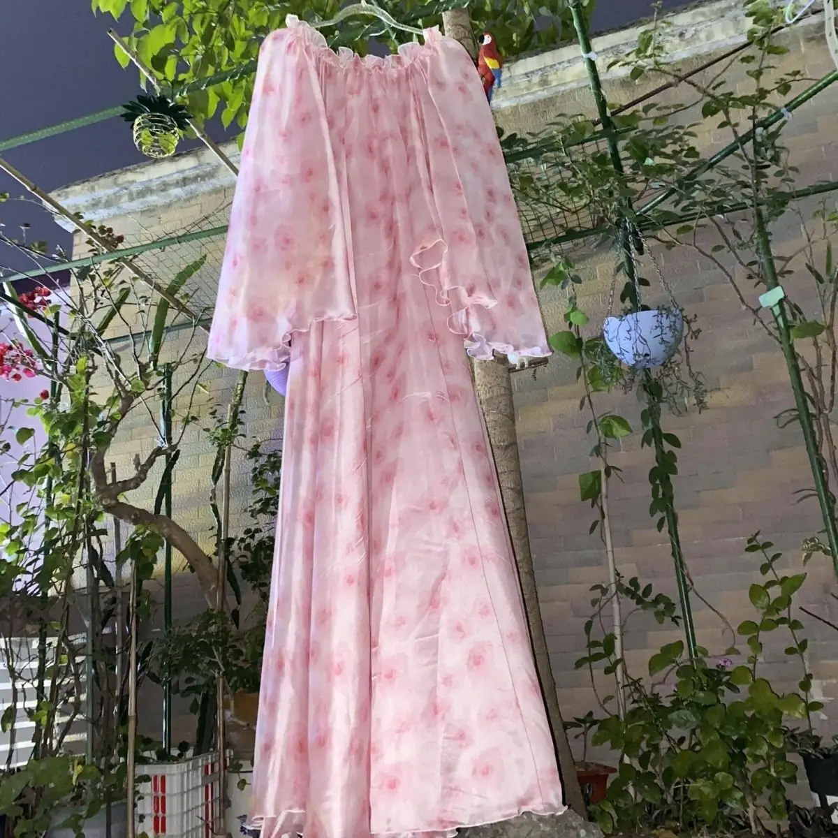 Glossy Women Ruffles Satin Long Dress Loose Maxi Dress One-piece Elegant Dresses Sleeping Wear