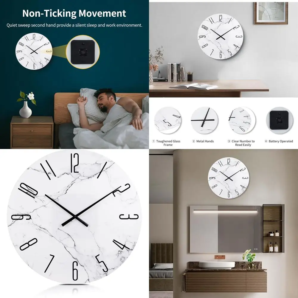 

Battery-Powered Decorative Wall Clocks, 24-Inch Glass, Ideal for Living Rooms, Kitchens, Bedrooms & Bathrooms