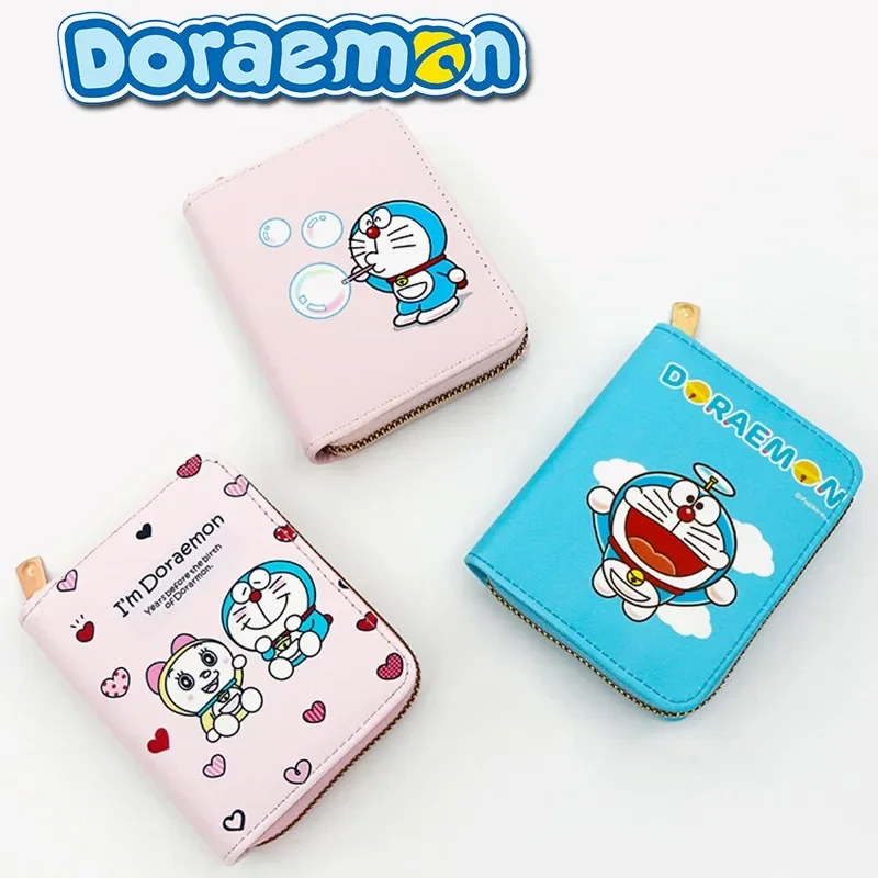 Cartoon Wallet Doraemon Coin Purse Anime Creative Student Coin Purse Card Case 2-in-1 Carry-on with Wallet Zipper Birthday Gift