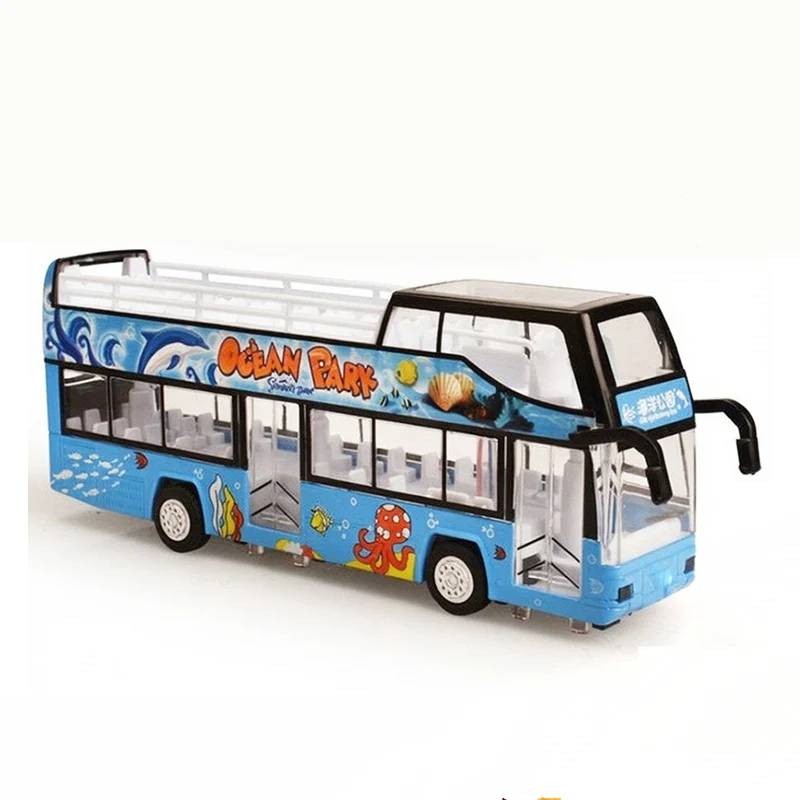 Double Decker City Sightseeing Bus Toy Diecast Metal Pull Back Car Model Double Decker Bus Double Deck Bus Toy