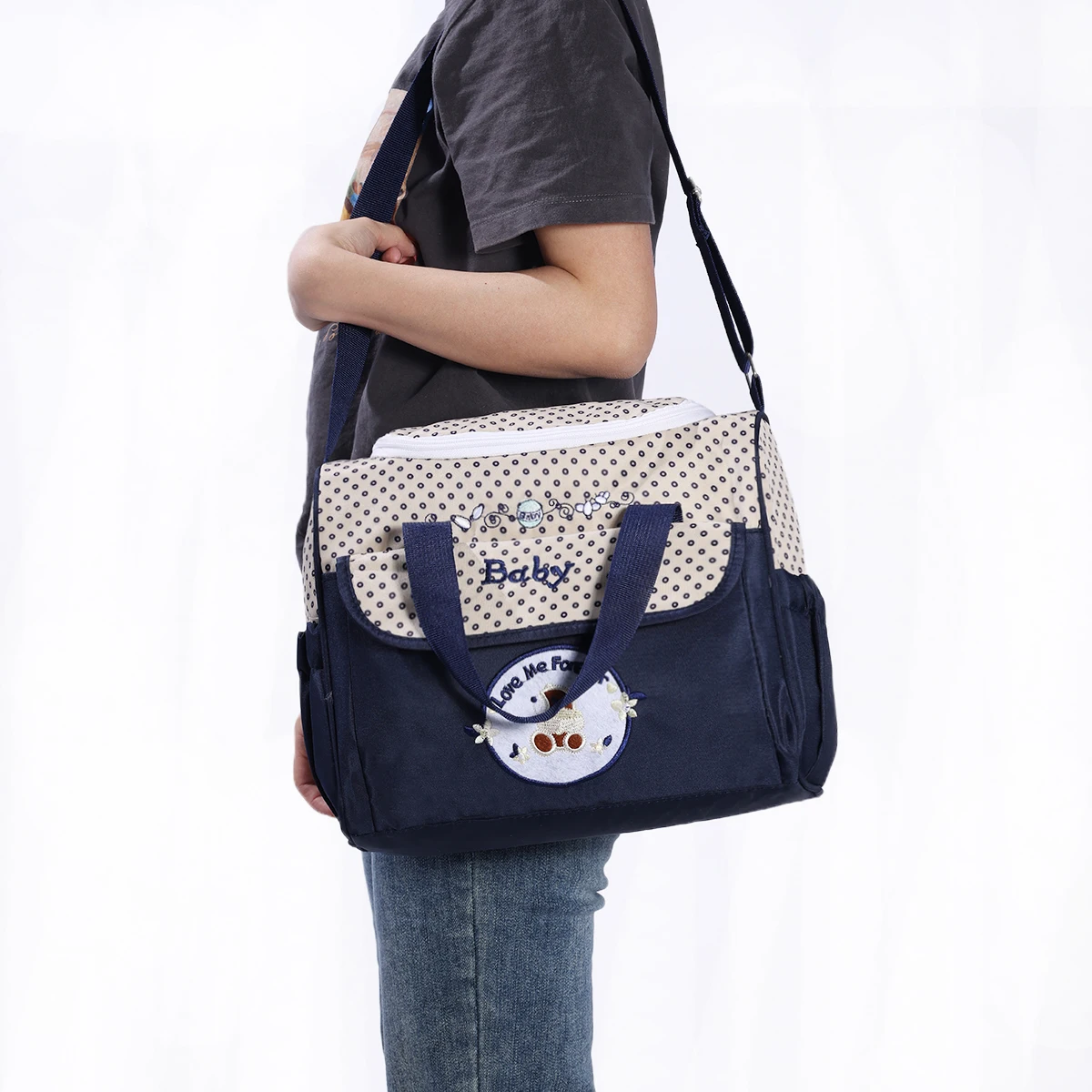 حقيبة الأم العصرية المطبوعة الكرتونية متعددة الوظائف بكتف واحد، حقيبة حفاضات قطرية خفيفة الوزن #2